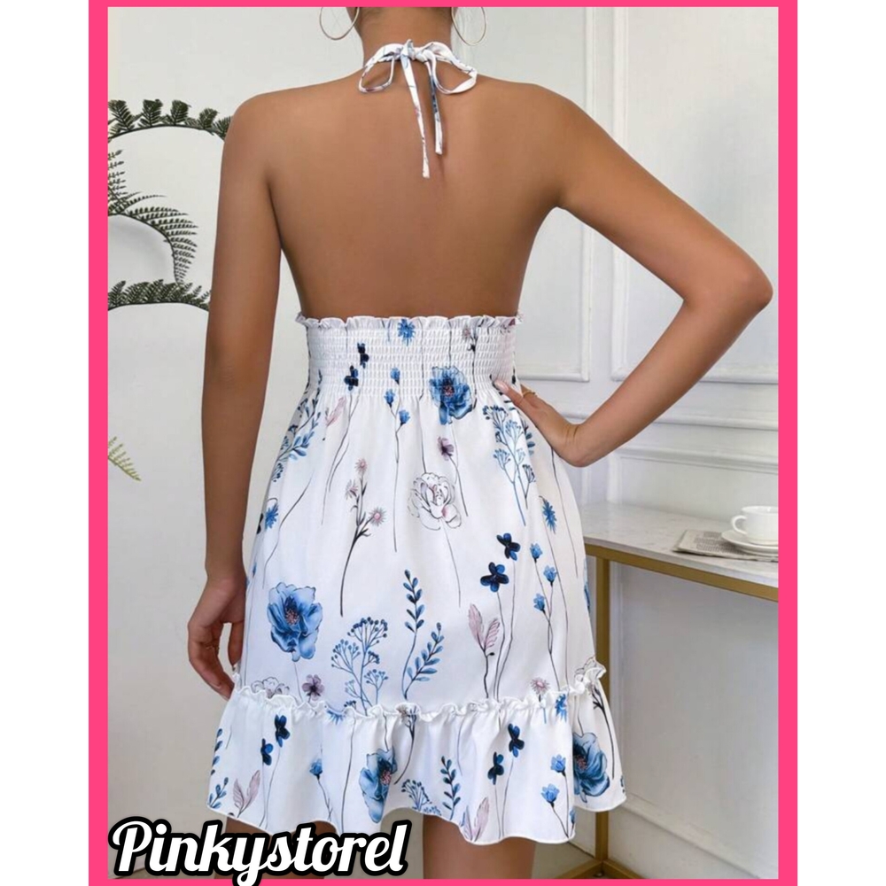 White Floral Halter Dress - Picture 2 of 6